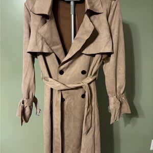 Classic Fauz Suede  Tan Trench Coat